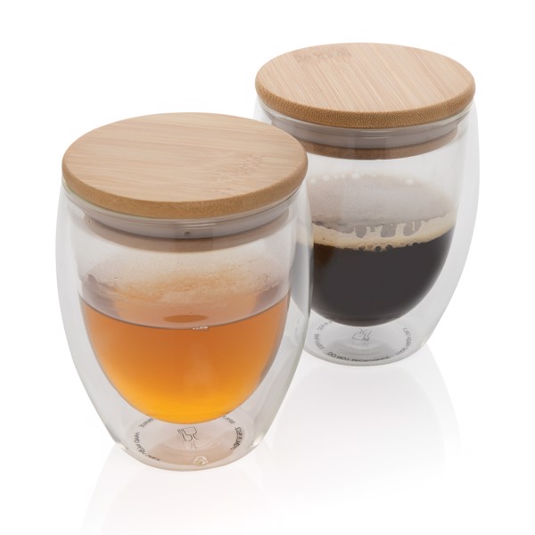 Double wall borosilicate glass with bamboo lid 350ml