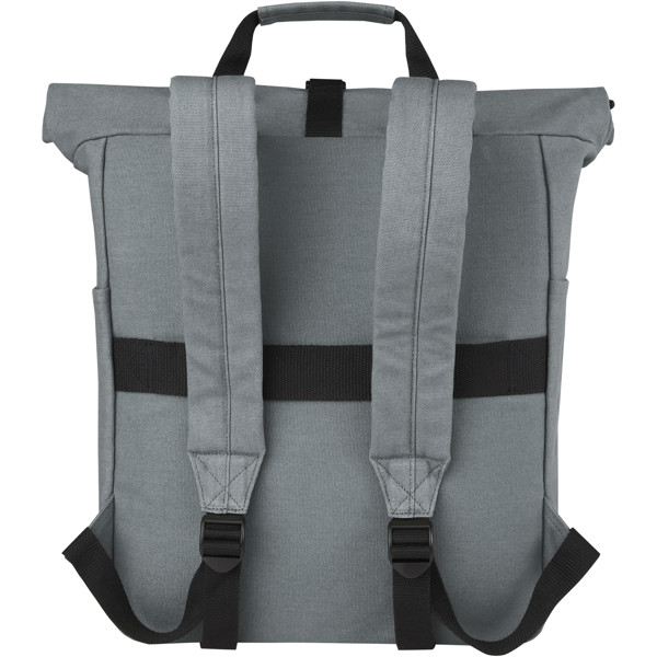 Sac à dos pour ordinateur portable Joey de 15 L en toile recyclée GRS 15 pouces avec dessus enroulable - Gris
