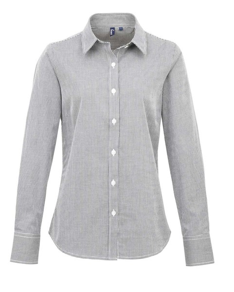 Women's Long Sleeve Gingham Microcheck Shirt - Black / White / 3XL