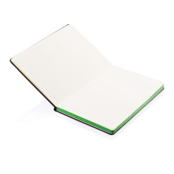 Deluxe keményfedelű A5-ös jegyzetfüzet színes lapéllel - Zöld / Fekete