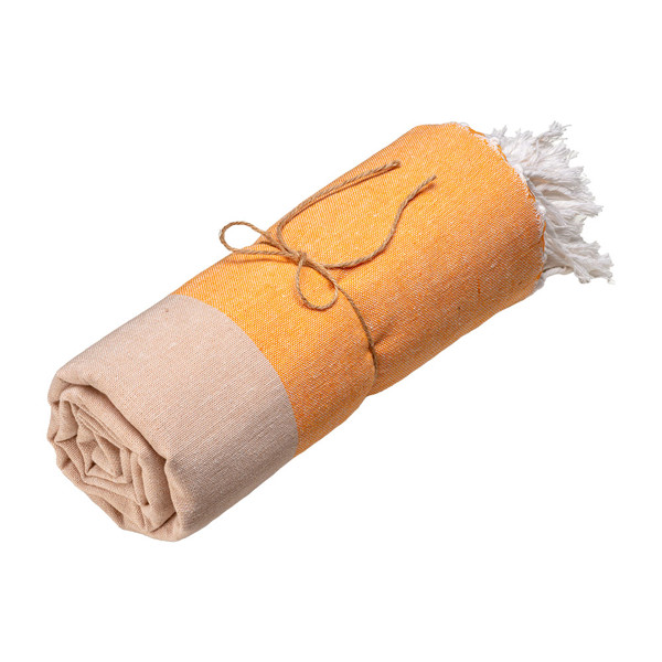 Recycled Cotton Beach Towel 180 G/M2. Melange Effect And Fringes - Orange
