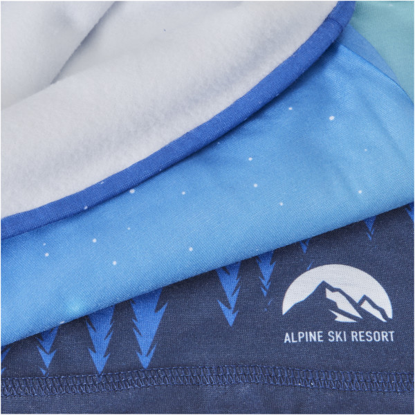 Écharpe multi-usages Lara avec impression par sublimation, couche en polaire et ourlets - Blanc