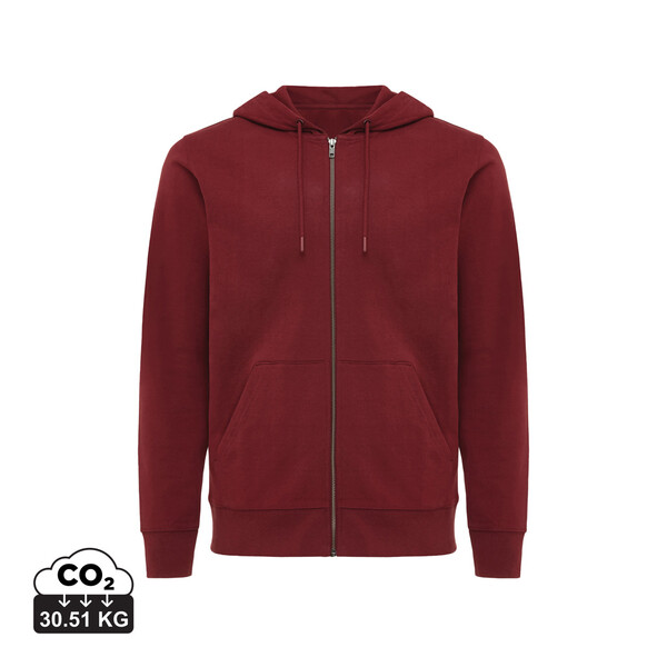Mikina na zips s kapucňou IQONIQ Abisko z recykl. bavlny - Vínovo Červená / XXXL