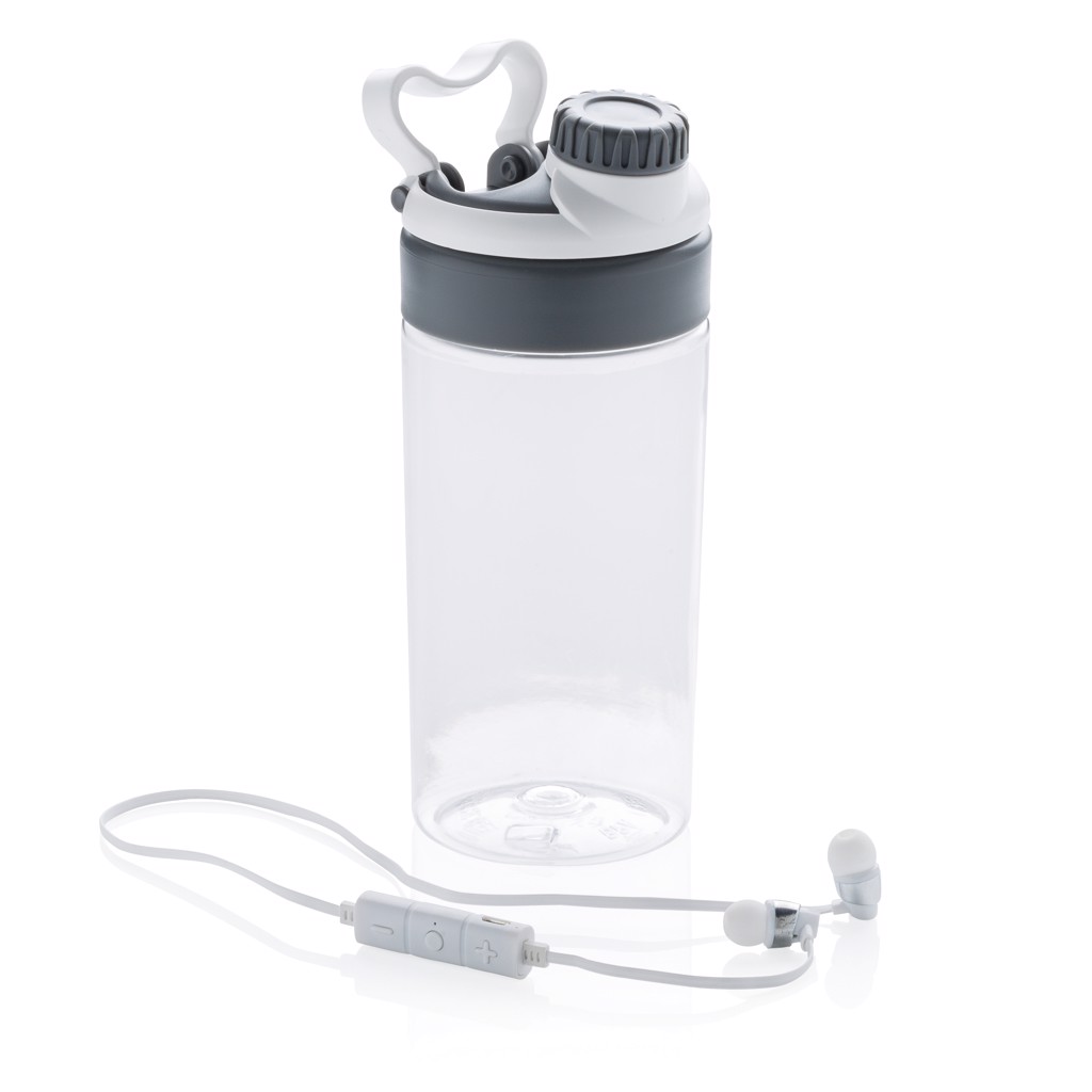 Botella antigoteo con auriculares inalámbricos - Blanco / Gris