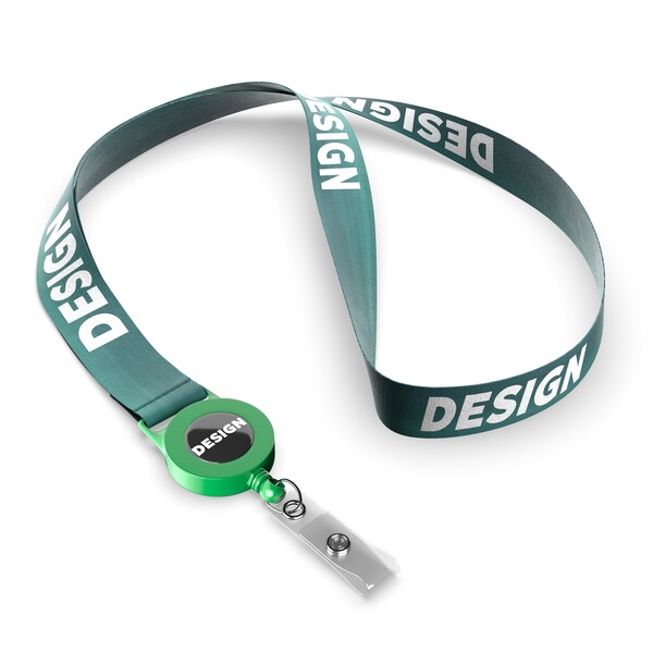 lanyard a bobina per badge in poliestere sublimato - Colore pieno / Verde classico / 15mm Larghezza