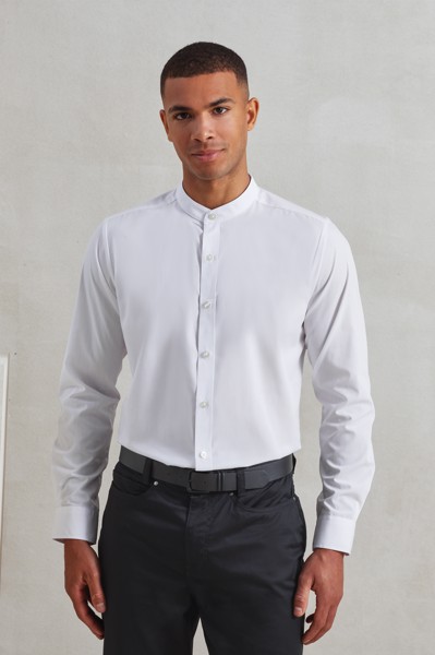 Banded Collar 'Grandad' Long Sleeve Shirt - White / M