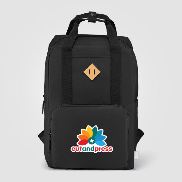 Majesty 300D rPET 38 cm Laptop Adjustable Strap Backpack - 16L - Black / Heat transfer