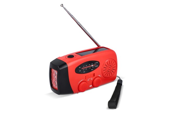 SafeSound Emergency Radio with Solar and Manual Winding - Red