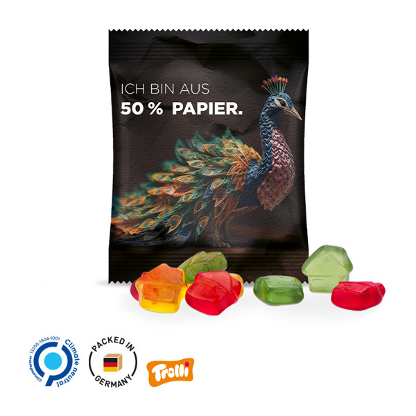 Minitüte 10G, Fruchtgummi Standardformen, Weiß / Trolli Fruchtgummi Flugzeuge, 10 G / Folie Mit 50% Papieranteil, Weiß