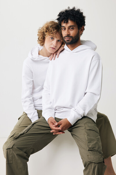 Mikina s kapucí a bočními kapsami Iqoniq Yengo z rec. bavlny - Recycled White / XXXL