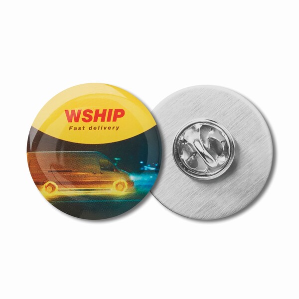 Pin's en acier inoxydable de forme personnalisée avec doming en quadri - 35mm / Emballé dans du papier de soie