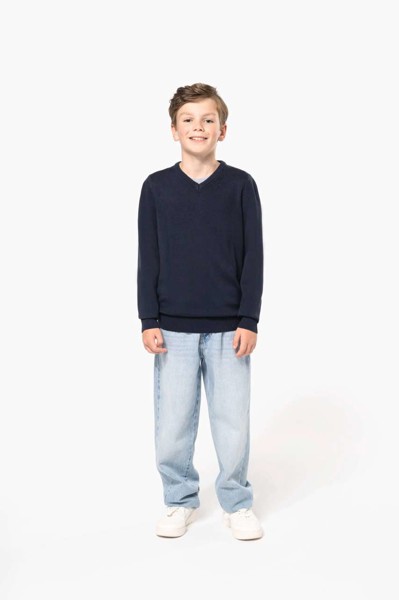 Kids' V-Neck Jumper - Grey Melange / 10/12