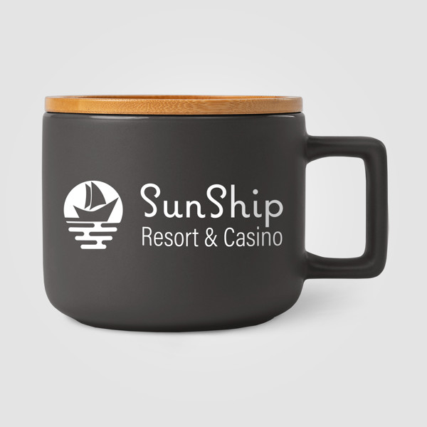 Café Virtuoso -  355 ml Ceramic Mug with Bamboo Lid - Black / Silkscreen