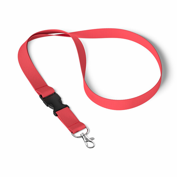 Abnehmbares Polyester-Lanyard mit Pantone Siebdruck - Hellrot / 20mm Breite / Metallkarabiner