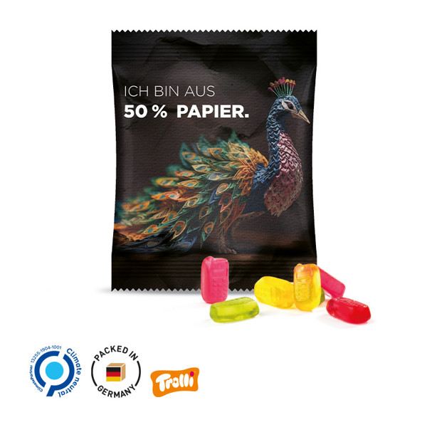 Minitüte 10G, Fruchtgummi Standardformen, Weiß / Trolli Fruchtgummi Flugzeuge, 10 G / Folie Mit 50% Papieranteil, Weiß