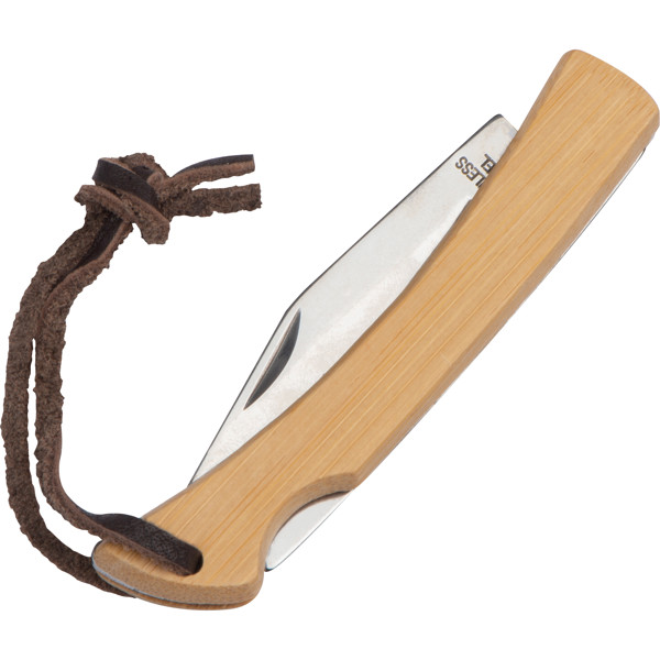 Pocket knife with bamboo bowls and hanging loop ERNA - Beige