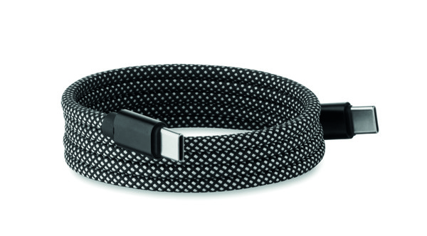 Braided magnetic cable in RPET - White / Black