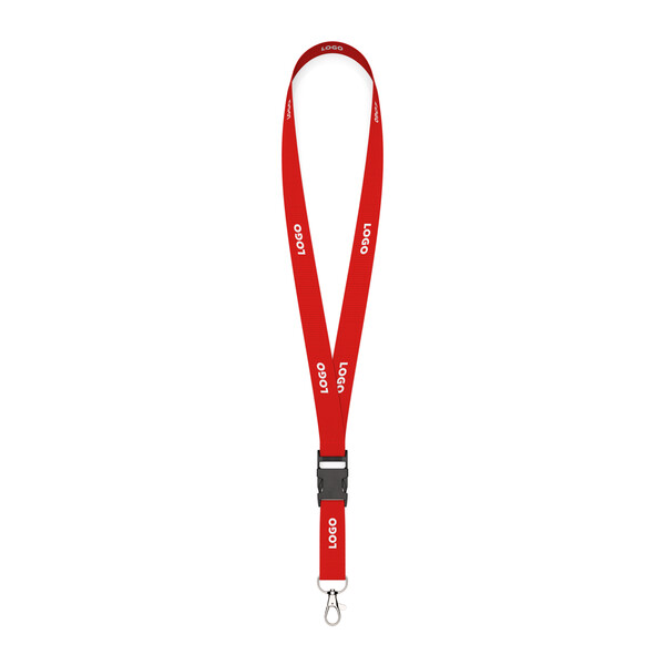 Detachable polyester pantone matched screenprint lanyard - Red Orange / 20mm width / Metal carabiner