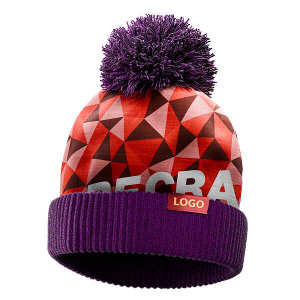 Full colour polyester beanie with acrylic inside, pom pom and ribbed 2*1 cuff - Kids