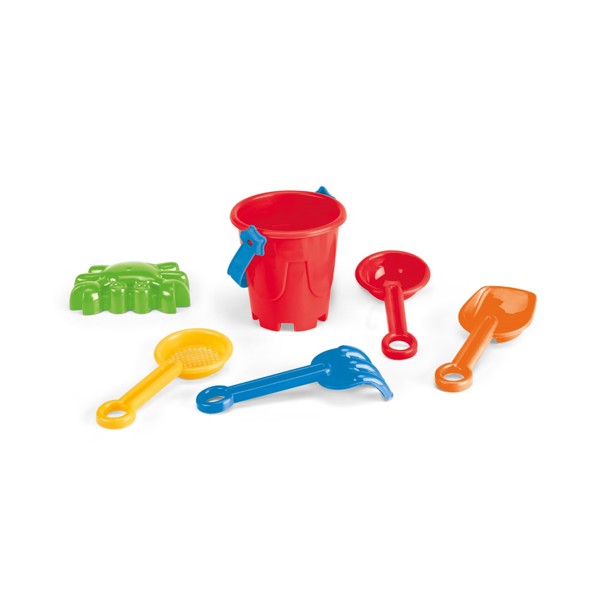 VALLARTA. Plážový kbelík z PP s 5 kusy příslušenství - Červená