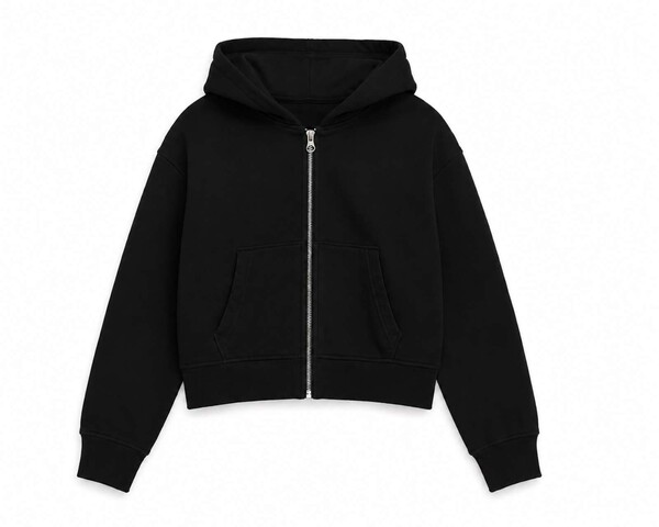 Womens Crop Zip Hoodie - Black / L