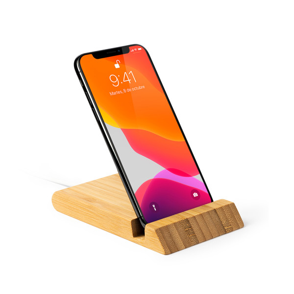 Custom wireless bamboo charger 5W with phone and tablet stand