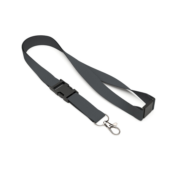 Abnehmbares Polyester-Lanyard mit Pantone Siebdruck - Anthrazitgrau / 20mm Breite / Metallkarabiner / Sicherheitsverschluss
