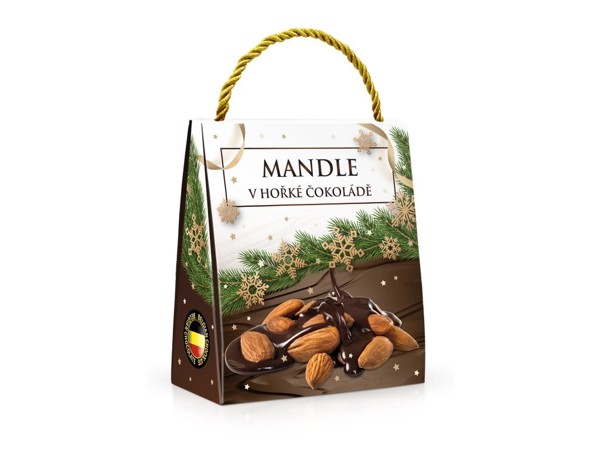 Mandle v horkej čokolade - vianoce bielo hneda taška
