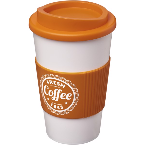 Bicchiere termico da 350 ml con impugnatura Americano® - Arancione / Bianco
