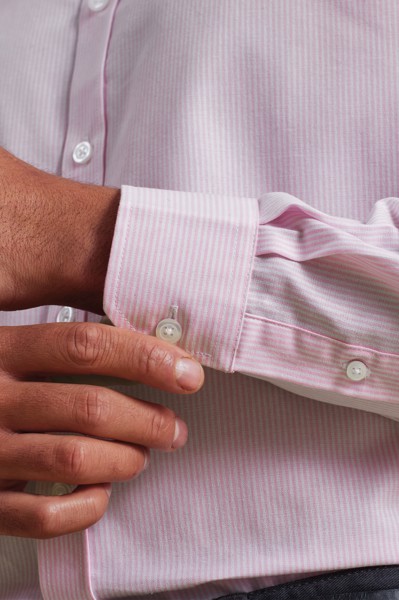 Men’S Cotton Rich Oxford Stripes Shirt - White / Grey / S