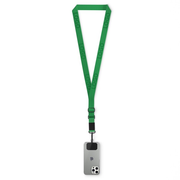 Woven adjustable crossbody phone holder with logo engraved metal plate - Classic Green