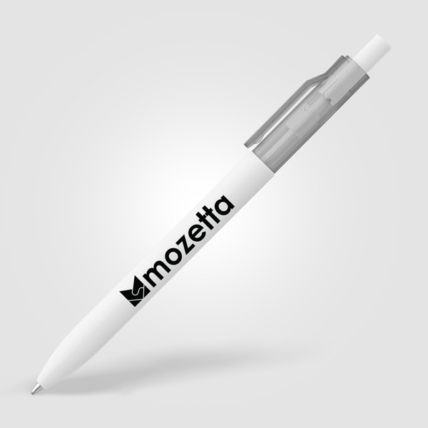 Stylo Nimbus à clip translucide rPET - Blanc / Jet d’encre 4 couleurs