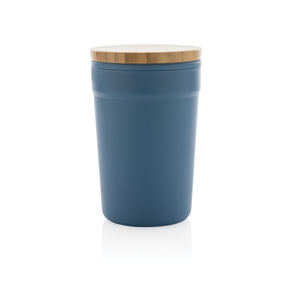 Mug 300ml en PP recyclé GRS avec couvercle en bambou - Bleu