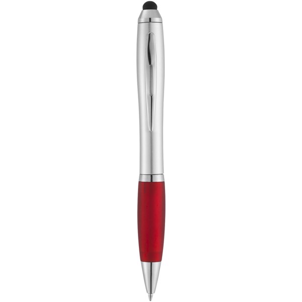 Nash stylus ballpoint with coloured grip - Silver / Red