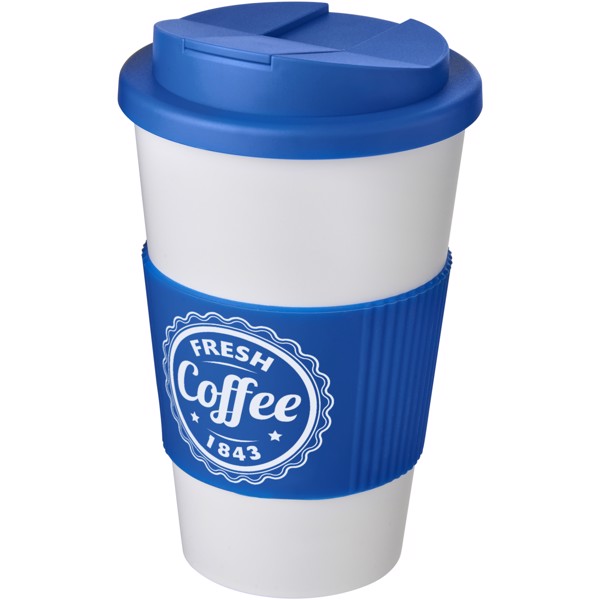 Tazza termica Americano® da 350 ml con impugnatura e coperchio ermetico - Bianco / Blu medio