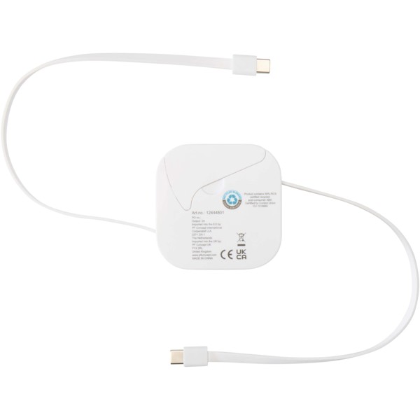 Cable retráctil reciclado 5 en 1 para sincronización de datos y carga rápida de 100 W con kit de herramientas para smartphone - Blanco