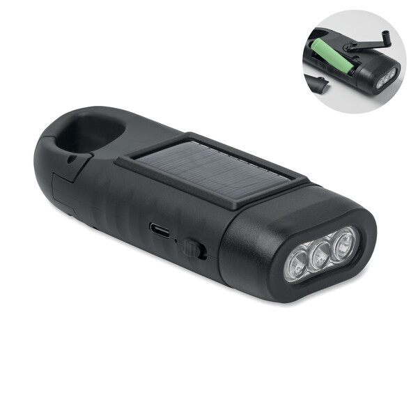 Solar torch with dynamo crank Cranch - Black