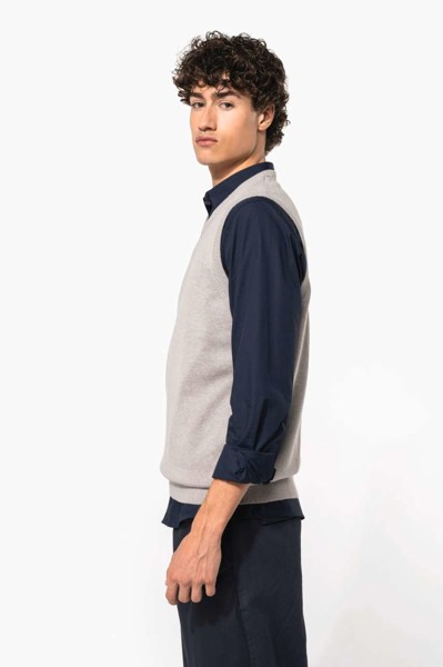 Men's Sleeveless V-Neck Jumper - Grey Melange / S