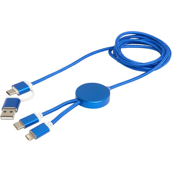 Câble 5 en 1 Alasia en aluminium et plastique recyclés de 150 cm pour la synchronisation des données et la charge rapide de 2 - Bleu royal