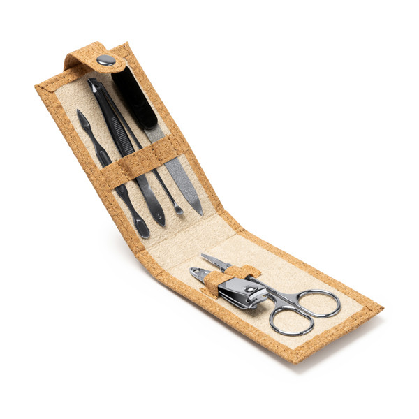 Personalised manicure set with cork case and stainless steel tools