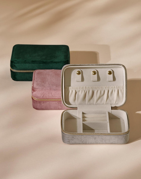 Velvet Travel Jewellery Box - Dark Emerald / ONE SIZE