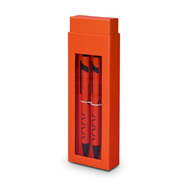 PARURE COFFRET CADEAU : 1 STYLO METAL ECRITURE BLEUE + 1 PORTE MINE - Orange