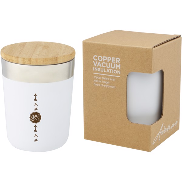 Copo térmico de 330 ml de cobre isolado a vácuo em aço inoxidável com tampa de bambu "Lagan" - Branco