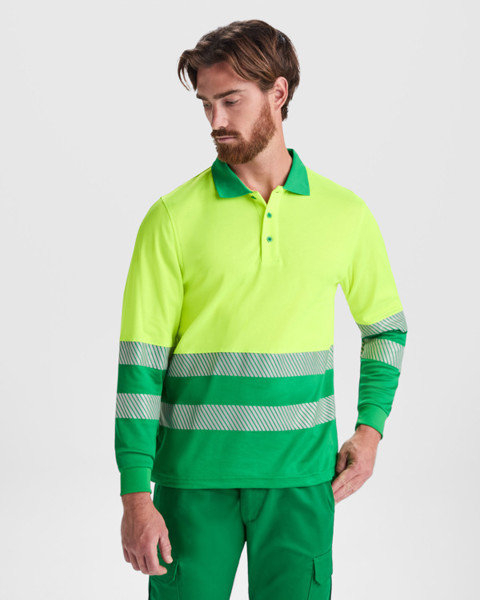 Hochsichtbares Langärmliges Poloshirt Atrio - NAVY/FLUOR ORANGE / XXL