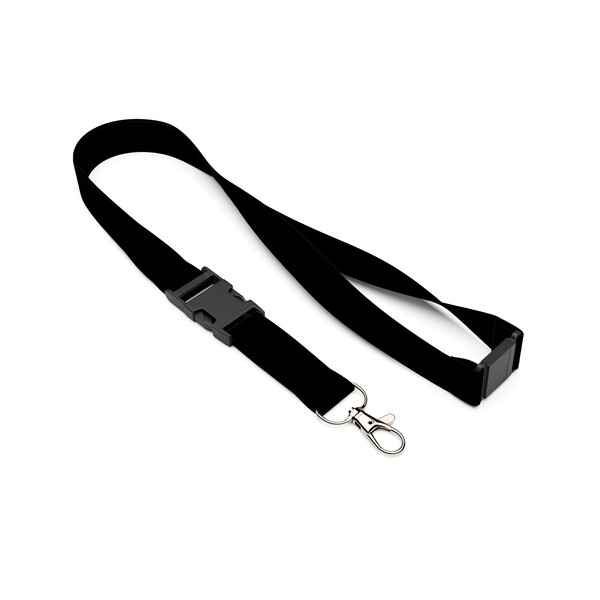 Detachable polyester pantone matched screenprint lanyard - Black / 20mm width / Metal carabiner / Safety breakaway