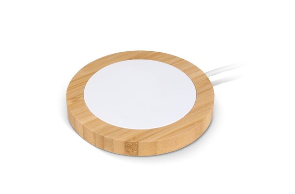 Chargeur sans fil bambou & RABS 15W - Blanc / Nature