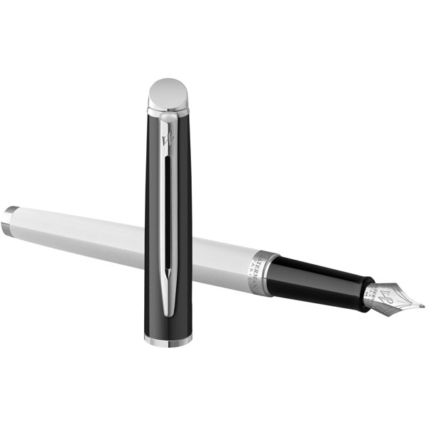 Hemisphere colour blocking fountain pen with palladium trim - White / Solid Black