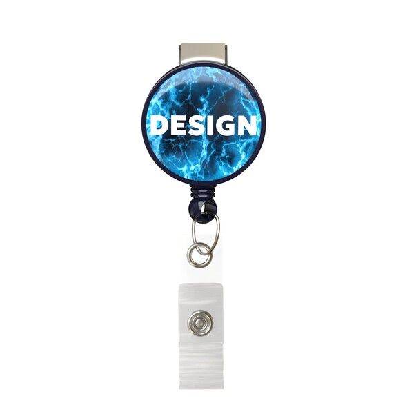 Retractable badge reel in round shape with ⌀2.8cm logo - Cool Dark blue / Bull Dog Clip