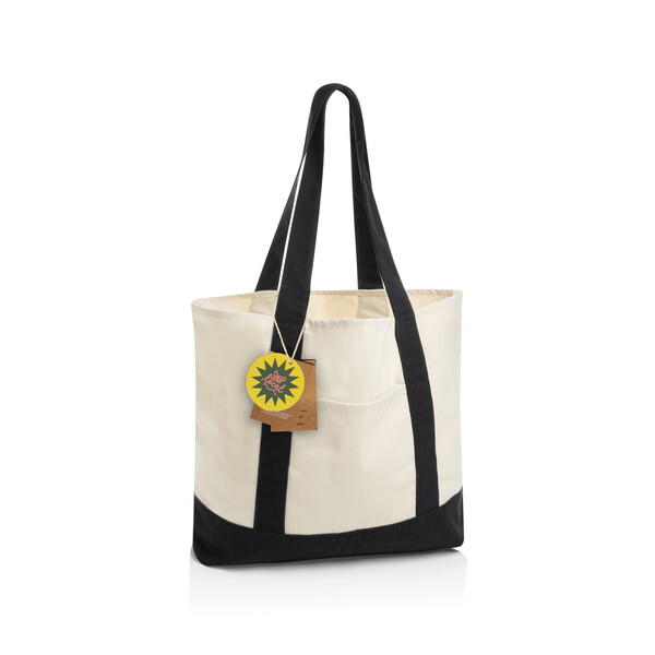 SHOP LOCAL AWARE™ recyklovaná bavlnená taška tote s gramážou - Čierna