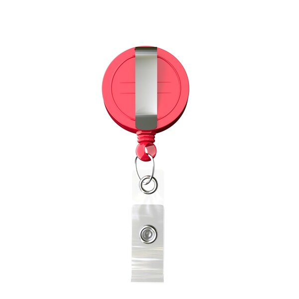 Carretel retrátil para crachás em formato redondo com logotipo de ⌀2cm - Cor integral / Vermelho fogo / Belt clip